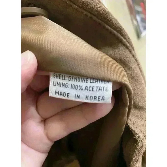 Vintage Di Vinci Suede Leather Jacket Button-up Tan Size 7/8 Heavy - Picture 11 of 12